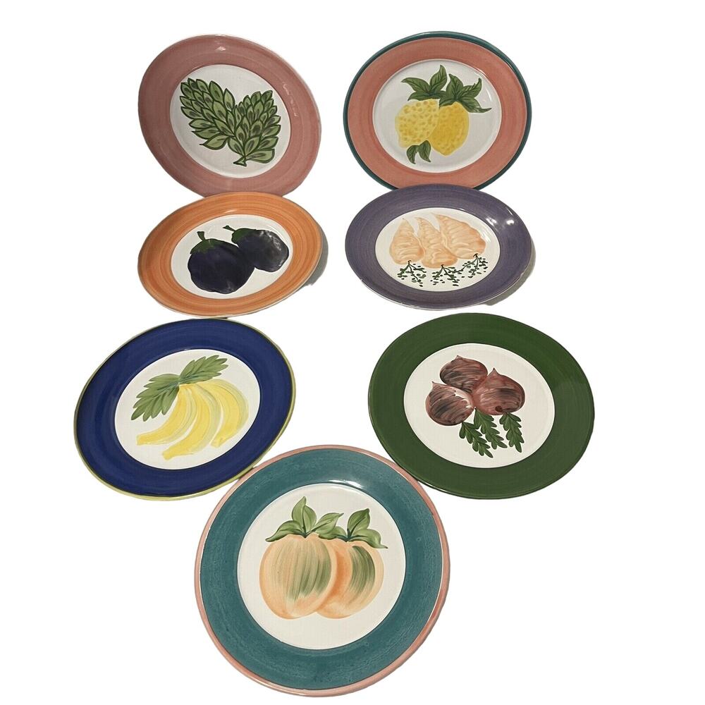 7 Rare Plates Mesa International 8" Handcrafted in Portugal Frutal Painting
